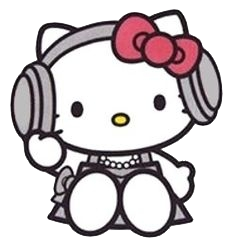 Hello Kitty Wearing Headphones and Listening to Music